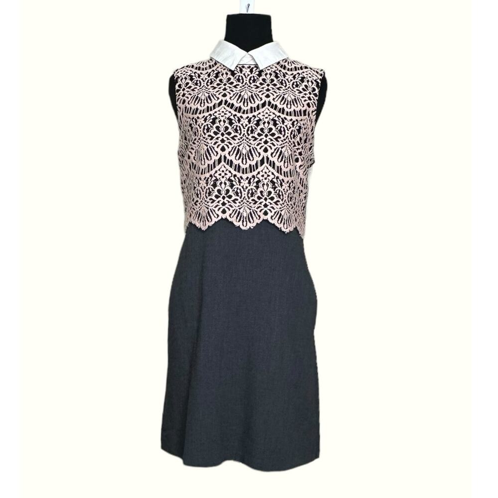 Halogen gray beige crochet top detail sheath dress size 6P